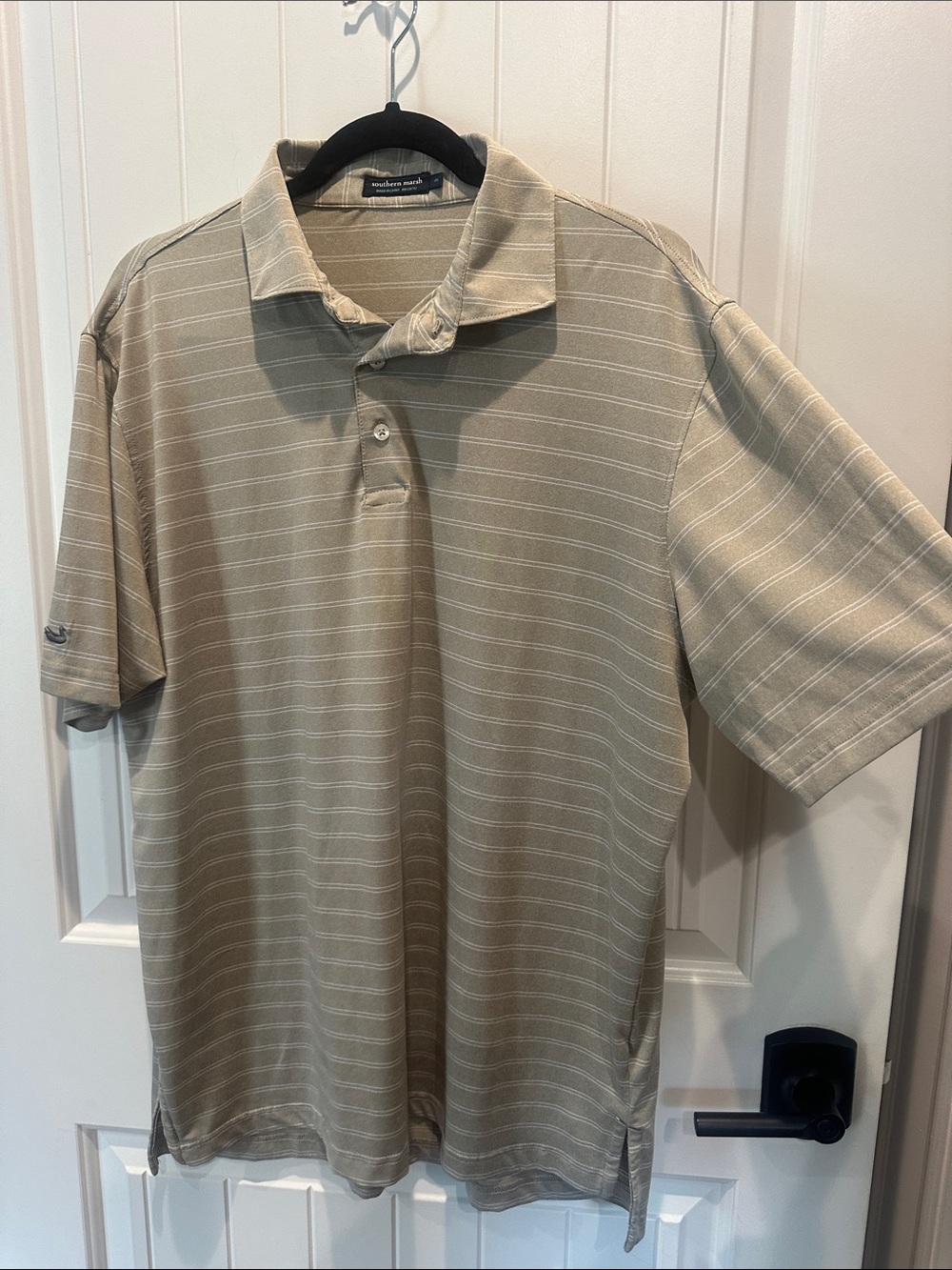 Southern Marsh Beige Striped Polo Shirt
